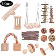 13 Pack Hamster Chew Toys, Natural Wooden Pine Guinea Pigs Rats Chinchillas Toys Accessories Suitable for Rabbits Gerbils Small