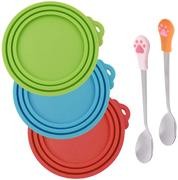 3 cubiertas de silicona para mascotas y 2 cucharas para mascotas, tapa de comida enlatada y cuchara para perro y gato, una se a