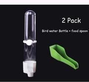 Yu-Xiang - Juego de 2 botellas de agua para pájaros con cuchara, pequeños alimentos para animales y cuencos colgantes para jaul