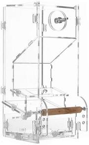 Hamiledyi - Comedero automático integrado para pájaros sin ensuciar, con perca, accesorios para Budgerigar, Canario, Cockatiel,