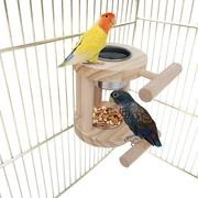 Soporte de madera para pájaros con doble alimentación, tazas de acero inoxidable, jaula para pájaros, comederos, cuencos para l