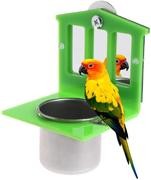 PIVBY - Juguete de espejo para pájaros con comedero de acero inoxidable para comida de loro y aves acuáticas