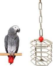 Wontee - Comedero para pájaros de acero inoxidable con forma de loro, juguete para pájaros con bloques para pájaros, loros, mac