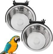Kathson - Tazas de alimentación para pájaros con soporte de abrazadera, cuenco colgante para alimentos y agua de acero inoxidab