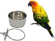 Acero inoxidable de aves Hanging Bol Parrot salientes con Clamp Holder – Soporte Jaula para Pájaros Tazas de agua Alimentación