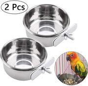 Comedero de pájaros con abrazadera, jaula de acero inoxidable para alimentos, cuencos de agua para loro, comedero de pájaros pa