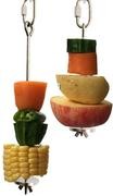 QBLEEV - Soporte para pájaros, comederos para pájaros, soporte para palos de frutas y verduras de acero inoxidable, juguete de
