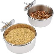 FinYii - Juego de 2 tazas de alimentación para loros con abrazadera de acero inoxidable para cacatúas, conuras, periquitos, lor