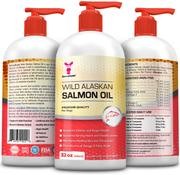 Wild Alaskan Salmon Oil for Dogs, Cats, Ferrets - 16 & 32oz Pure Unscented Liquid Omega 3 Fatty Acid Fish Oil for Dogs - EPA DH