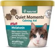 naturvet Quiet moments Calming Plus Melatonina de ayuda para gatos, 60 CT Soft Chews, fabricado en EE. UU.